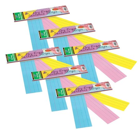 PACON Dry Erase Sentence Strips, 3 Colors, Ruled, 3x12in, PK180 P5188